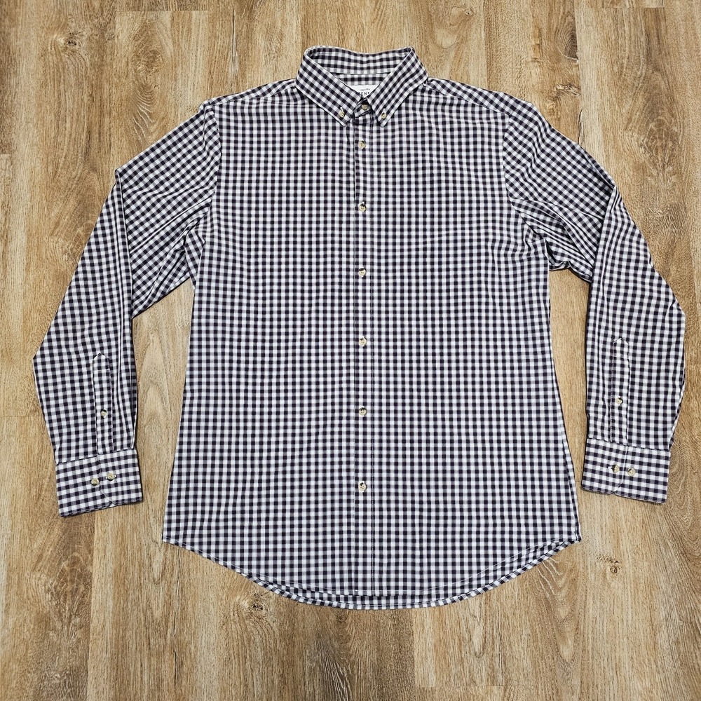 Mizzen+Main Leeward Performance Shirt White Burgundy Blue Plaid Mens XL Trim Fit